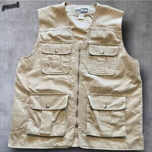 Aeropostale Aerowear Utility Vest Mens Large Khaki Multi Pocket Outdoor Fishing